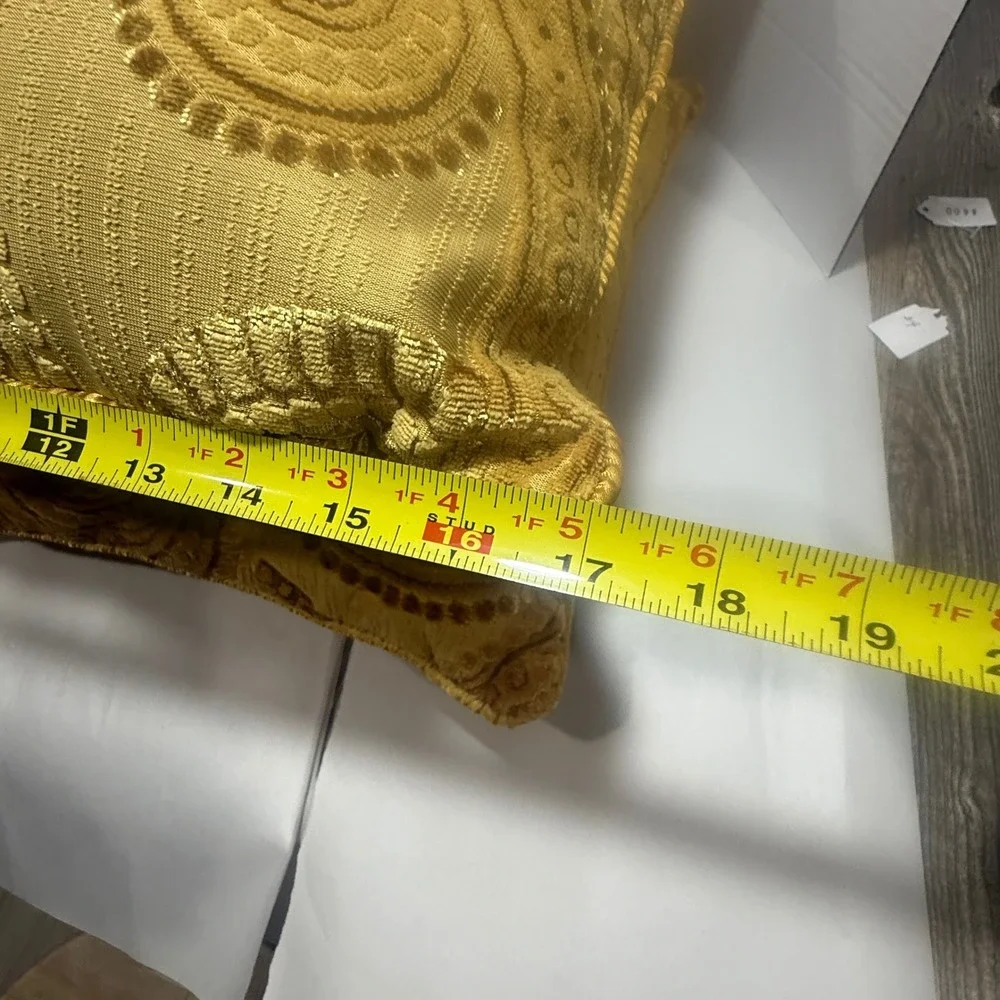 Pier 1 Imports Gold Velvet Paisley Throw Pillows Set of 2 Square 17in Accent